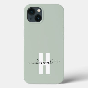 Sage Green Minimal Modern Initiaal Monogram iPhone 13 Hoesje