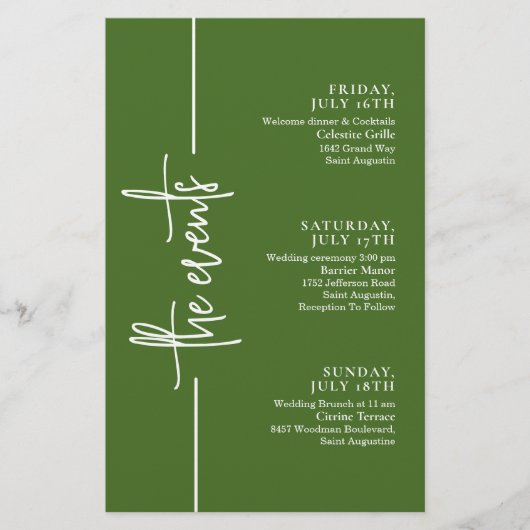 Sage Green Minimal Wedding Events Tijdlijn (Voorkant)
