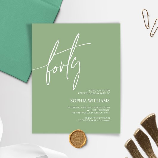 Sage Green Minimalist 40th Birthday Invitation