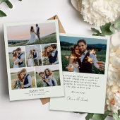 Sage Green Minimalist 7 foto bruiloft Bedankkaart