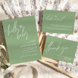 Sage Green Minimalist Baby shower Invitation Kaart