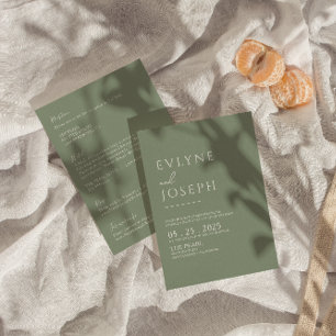 Sage Green Minimalist Boho All in One Wedding Kaart