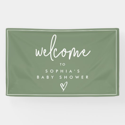 Sage Green Minimalist Boho Baby shower Welkom Spandoek (Horizontaal)