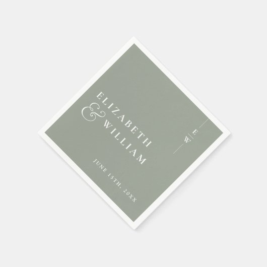 Sage Green Minimalist Elegant Monogram Huwelijk Servet (Hoek)