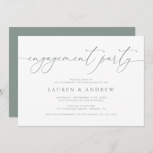 Sage Green Minimalist Engagement Party Invitation (Devant / Derrière)