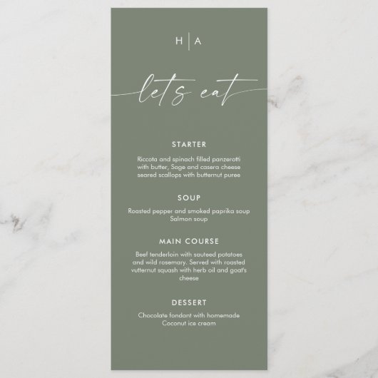 Sage Green Minimalist Handwriting Wedding Dinner  Menu (Voorkant)