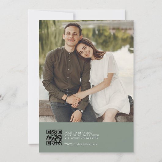 Sage Green Minimalist Invitation à deux mariages p (Dos)