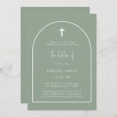 Sage Green Minimalist Modern Arch Script Baptisme Kaart (Voorkant / Achterkant)