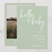 Sage Green Minimalist Modern Boho Baby shower Kaart (Voorkant / Achterkant)