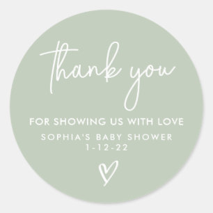 Sage Green Minimalist Modern Boho Baby shower Ronde Sticker