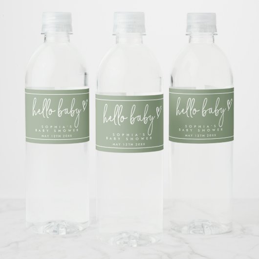 Sage Green Minimalist Modern Boho Baby shower Waterfles Etiket (Flessen)