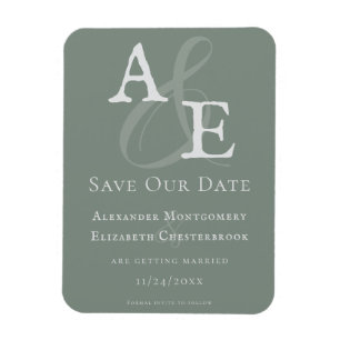 Sage Green Minimalist Monogram Bewaar de datum Magneet