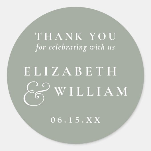 Sage Green Minimalist Monogram Huwelijk Dank u Ronde Sticker (Voorkant)