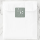 Sage Green Minimalist Monogram Huwelijk Dank u Vierkante Sticker (Tas)