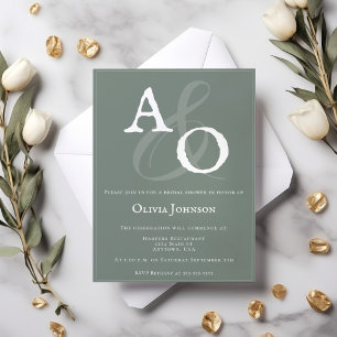 Sage Green Minimalist Monogram Vrijgezellenfeest Kaart