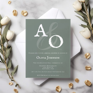 Sage Green Minimalist Monogram Vrijgezellenfeest Kaart