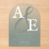 Sage Green Minimalist Monogram Weddenschap Acryl Uitnodigingen (Voorkant)