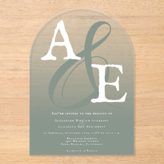 Sage Green Minimalist Monogram Weddenschap Acryl Uitnodigingen