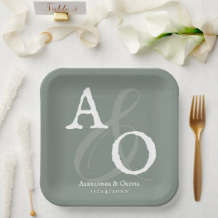 Sage Green Minimalist Monogram Weddenschap Papieren Bordje