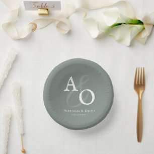 Sage Green Minimalist Monogram Weddenschap Papieren Kommen