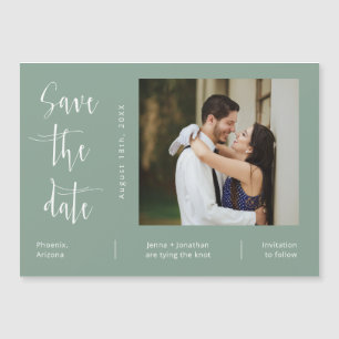 Sage Green Minimalist Save the Date Photo Magnet Magnetische Uitnodiging