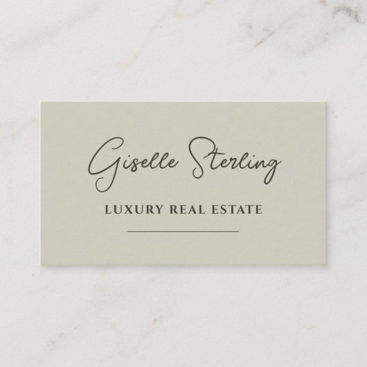 Sage Green Minimalist Script QR Code Visitekaartje (Voorkant)