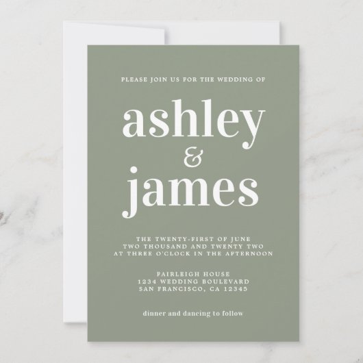 Sage Green Minimalist Wedding Invitation (Devant)