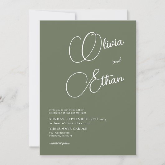 Sage Green Minimalist Wedding Invitation Kaart (Voorkant)