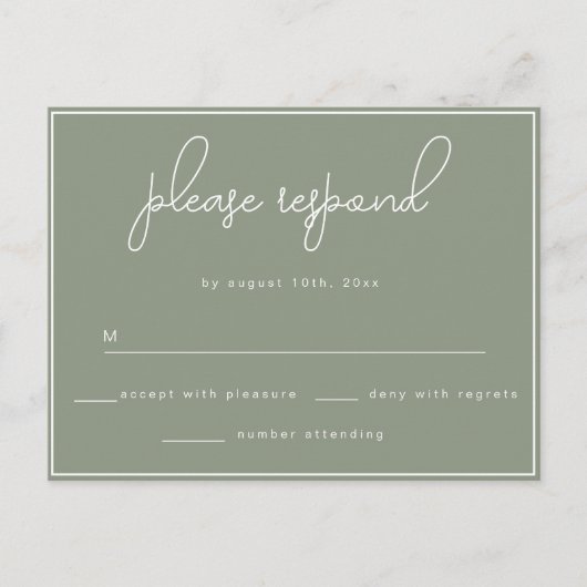 Sage Green Minimalist Wedding RSVP Briefkaart (Voorkant)