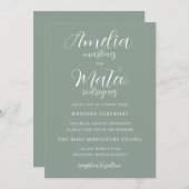 Sage Green Minimalist White Script Wedding Kaart (Voorkant / Achterkant)