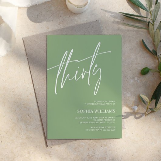 Sage Green Minimaliste 30e anniversaire Invitation