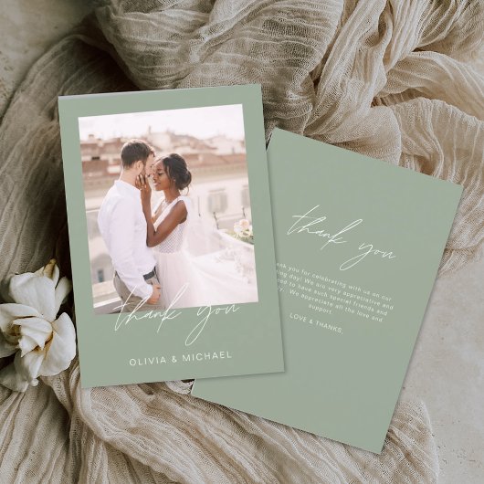 Sage Green Minimaliste Mariage photo Merci