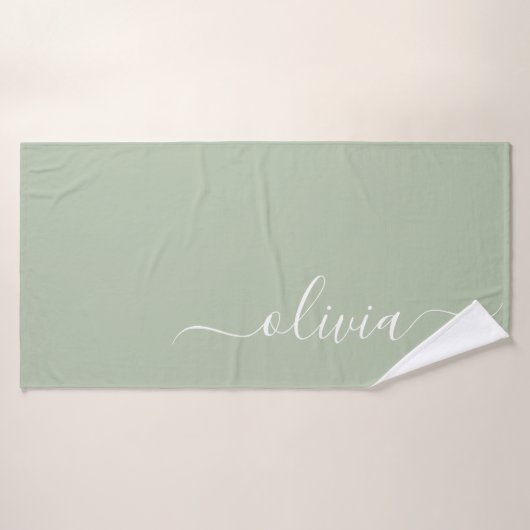 Sage Green Minimaliste Moderne Monogramme Élégant (Serviette de bain)