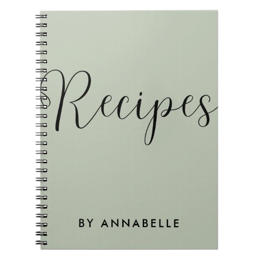 Sage Green Minimaliste Simple Recette Livre (Devant)
