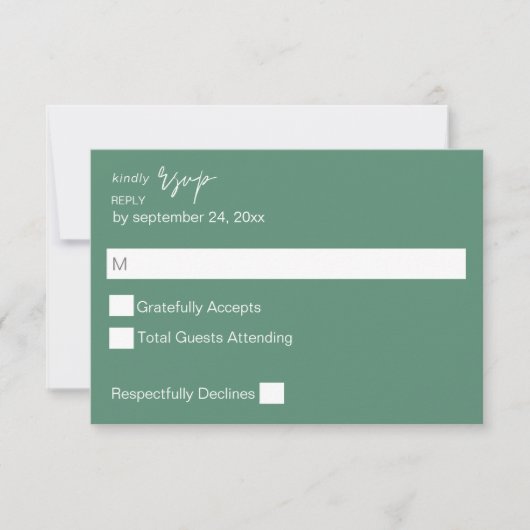 Sage Green MOD Calligraphie no Repas RSVP (Devant)