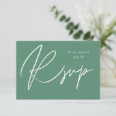 Sage Green MOD Calligraphie w Repas Carte RSVP (Debout devant)