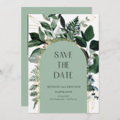 Sage Green, Modern Botanisch Groen QR-code Save The Date (Voorkant / Achterkant)
