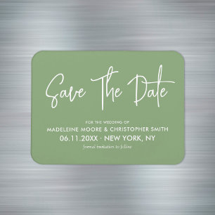 Sage Green Modern Calligraphy Save the Date Magneet