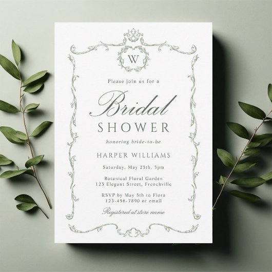 Sage Green Modern Classic Frame Bridal Shower Kaart