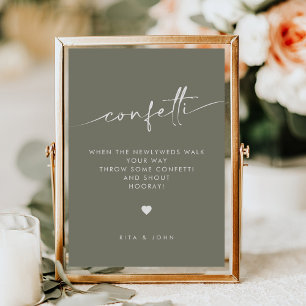 Sage Green Modern Confetti Stuur Off Wedding Sign Poster