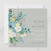 Sage green modern floral Wedding Kaart (Voorkant)