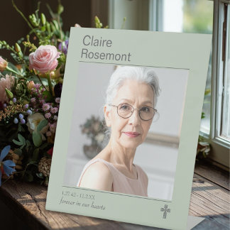 Sage Green Modern Funeral Photo Table Sign Reclamebord Met Voetstuk