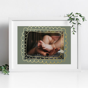 Sage GREEN Modern GOLD Doodle lijst Foto Folie Afdrukken