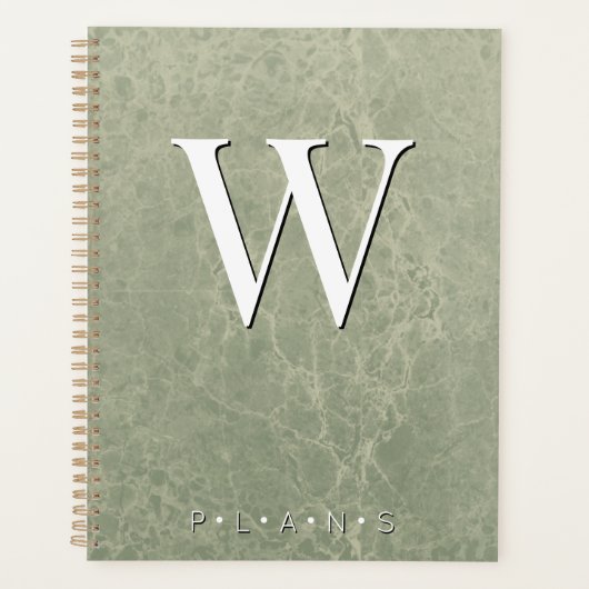 Sage Green Modern Marble Monogram Planner (Voorkant)
