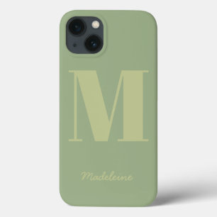 Sage Green Modern Minimal Monogram Initiaal Naam iPhone 13 Hoesje