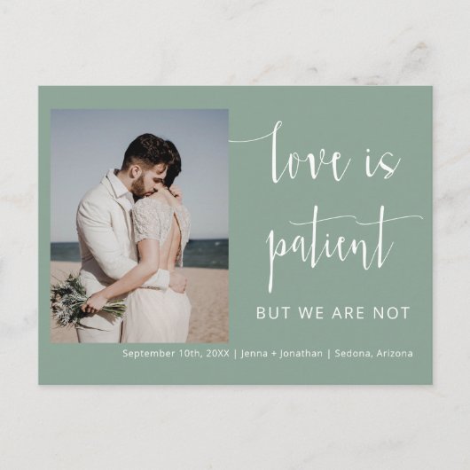 Sage Green Modern Minimal Script Photo Elopement Briefkaart (Voorkant)