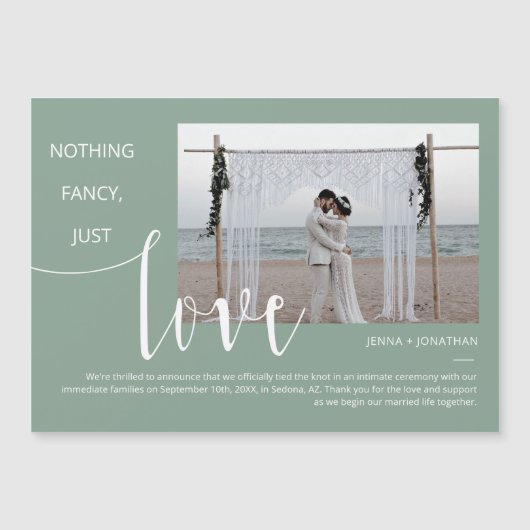 Sage Green Modern Minimal Script Photo Magnet Magnetische Uitnodiging (Voorkant)