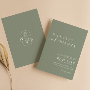 Sage Green Modern Minimalist Boho Wedding Monogram Kaart