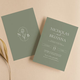 Sage Green Modern Minimalist Boho Wedding Monogram Kaart