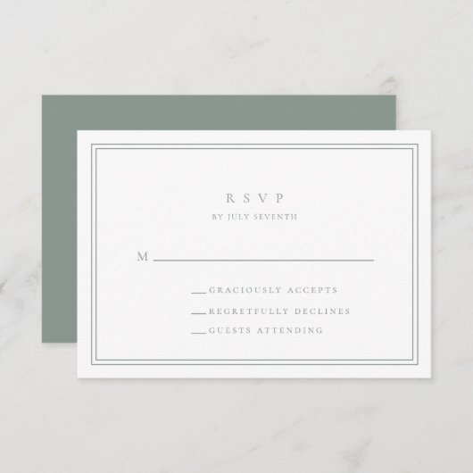 Sage Green Modern Minimalist I Wedding RSVP Kaart (Voorkant / Achterkant)